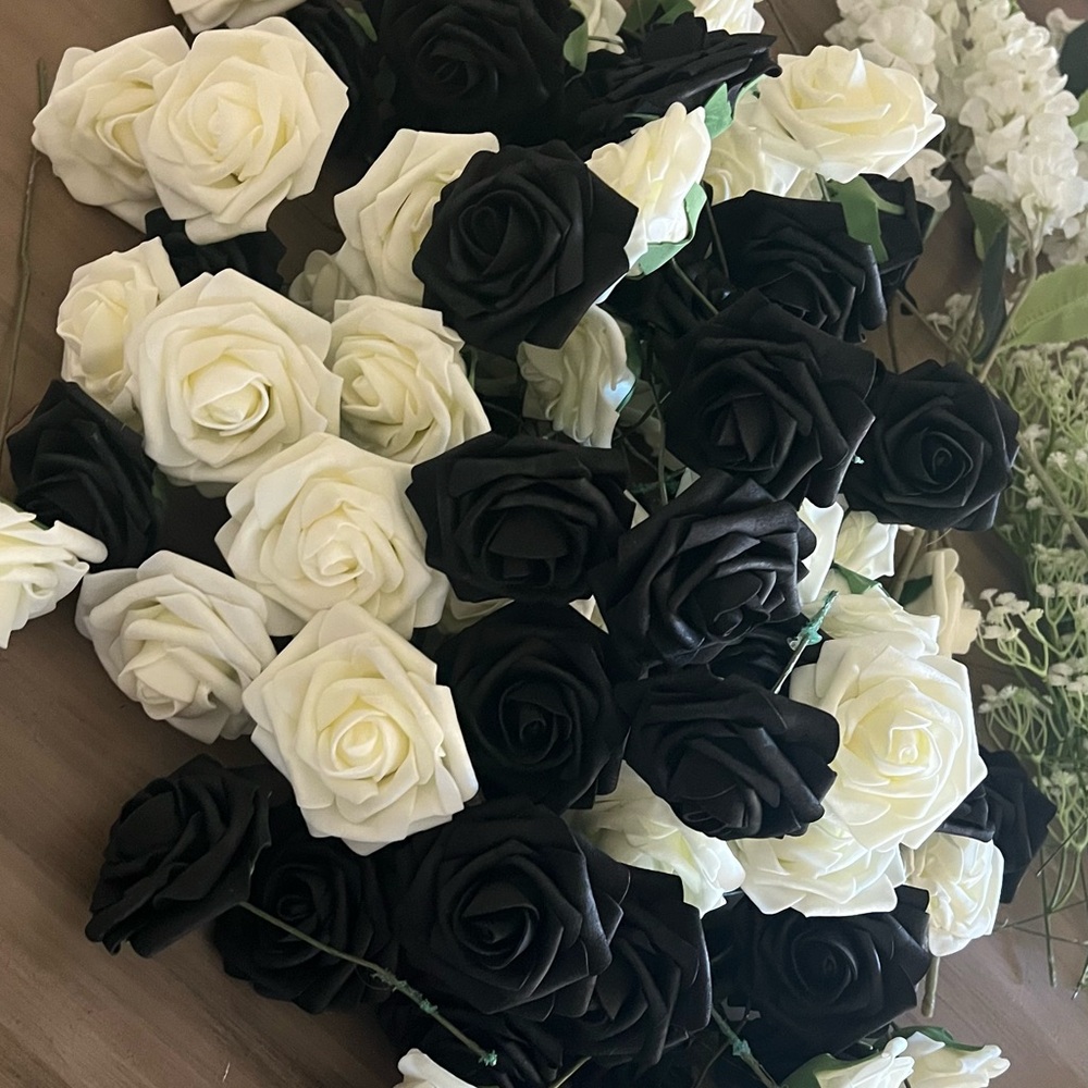 Elegant Black and White Artificial Rose Bouquet